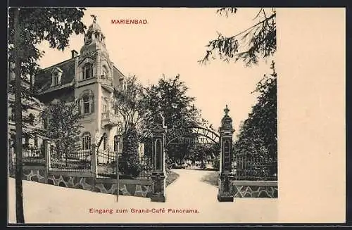 AK Marienbad, Eingang zum Grand-Café Panorama