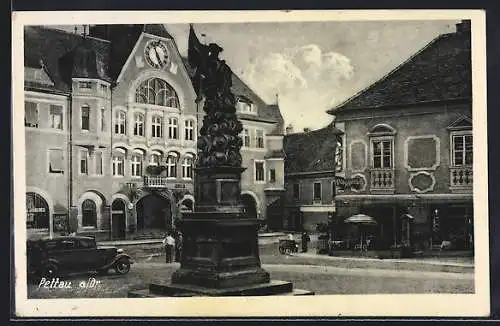 AK Pettau a. Dr., Platz mit Denkmal