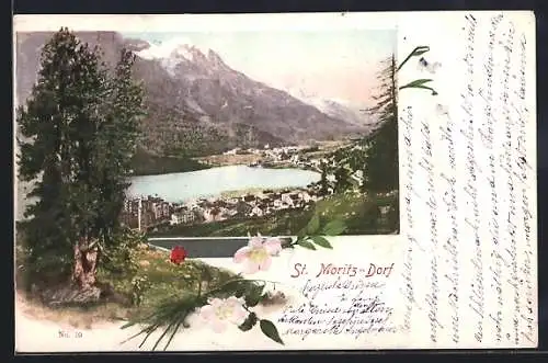 AK St. Moritz-Dorf, Ortsansicht aus der Ferne