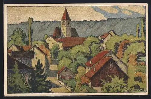 Künstler-AK Ernst E. Schlatter: Kilchberg, Das Alte Dorf