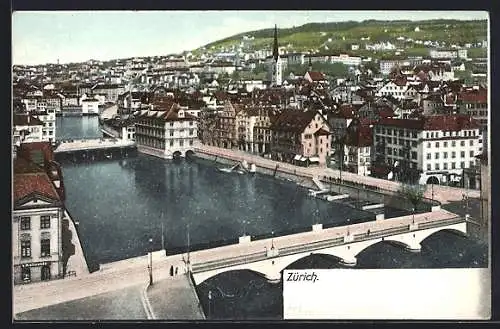 AK Zürich, Partie aus dem Ort mit Kirche, Fluss