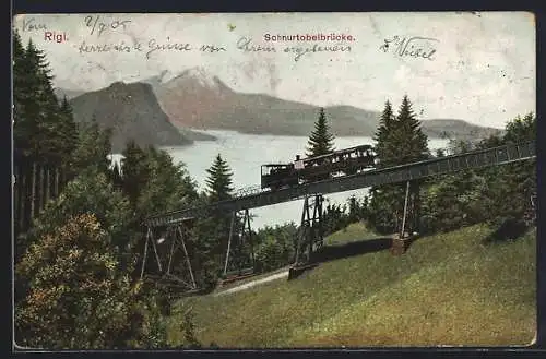 AK Rigi, Bergbahn auf der Schnurtobelbrücke