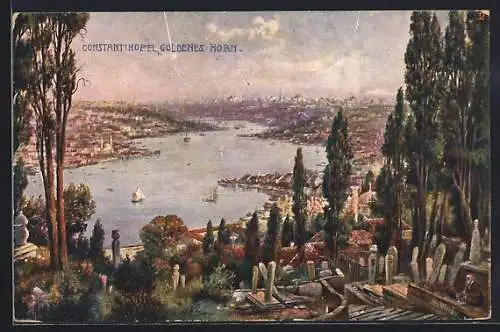 Künstler-AK Constantinople, Goldenes Horn aus der Vogelschau