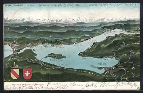 Künstler-AK Eugen Felle: Radolfzell, Untersee-Panorama mit Alpen