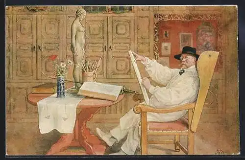 Künstler-AK sign. Carl Larsson: Selbstbildnis des Künstlers