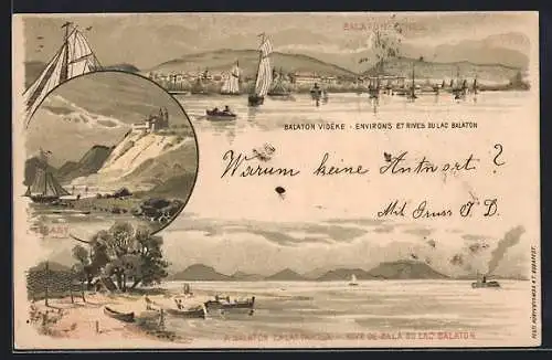 Lithographie Balaton-Füred, Drei Motive vom Plattensee