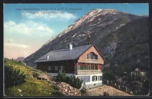 AK Solsteinhaus, Berghütte des A.V.S. Innsbruck mit grossem Solstein