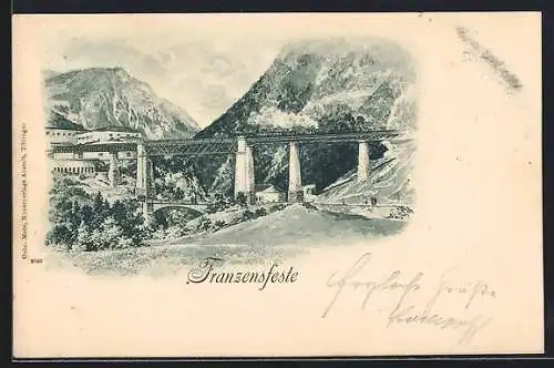 AK Franzensfeste, Ortsansicht mit Eisenbahnbrücke