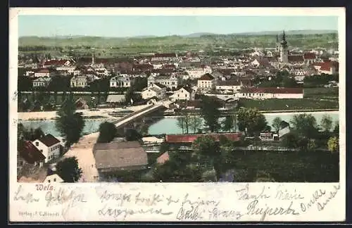 AK Wels, Blick über die Dächer, Um 1900