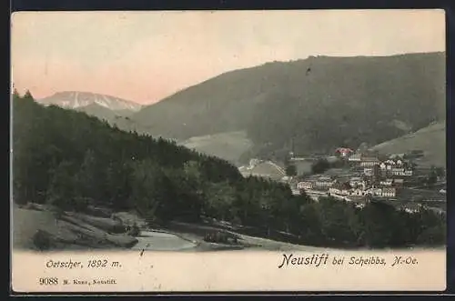 AK Neustift /Scheibbs, Gesamtansicht mit Bergen aus der Vogelschau