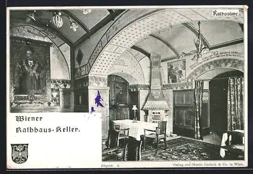 AK Wien, Gasthaus Wiener Rathaus-Keller, Ratsstube, Innenansicht