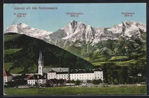 AK Admont, Ort mit Kirche und den Hallermauern