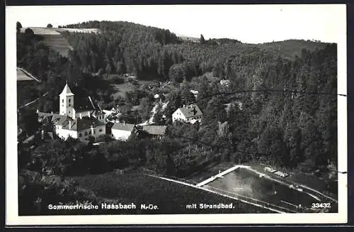 AK Hassbach /N.-Oe., Teilansicht mit Strandbad aus der Vogelschau