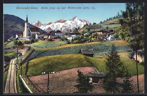 AK Reith, Blick von den Schienen der Karwendelbahn auf den Wetterstein