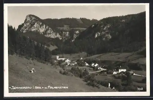 AK Schwarzau i. Gbg., Ortsansicht mit Falkenstein