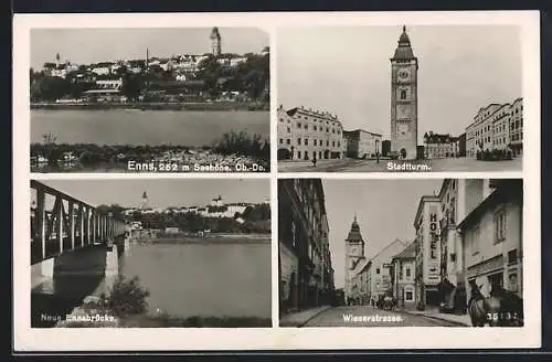 AK Enns, Stadtturm, Neue Ennsbrücke, Wienerstrasse