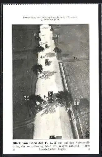 AK Blick von Bord des Zeppelins P.L. 5 auf eine Strasse