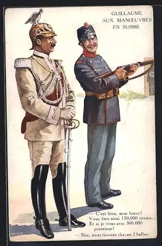 AK Guillaume Aux Manceuvres En Suisse, Kaiser Wilhelm II., Kriegsanleihe