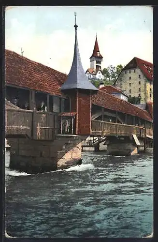 AK Luzern, Leute auf der Spreuerbrücke