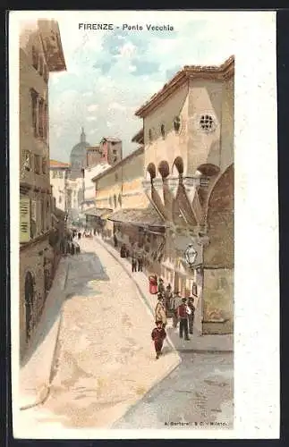 Lithographie Firenze, Ponte Vecchio, Geschäfte