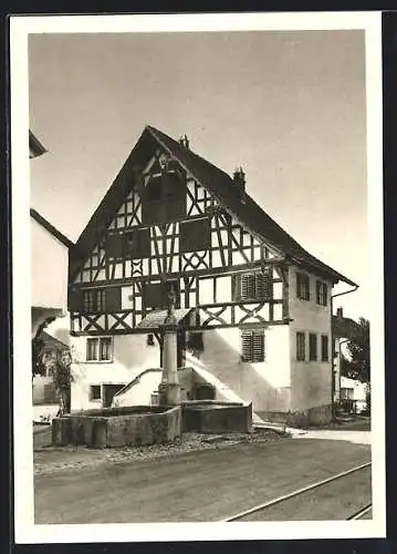 AK Grüningen, Riegelhaus und Stadtbrunnen