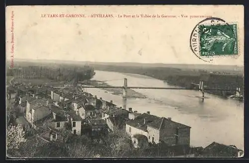 AK Auvillars, Le Port et la Vallée de la Garonne, Vue panoramique