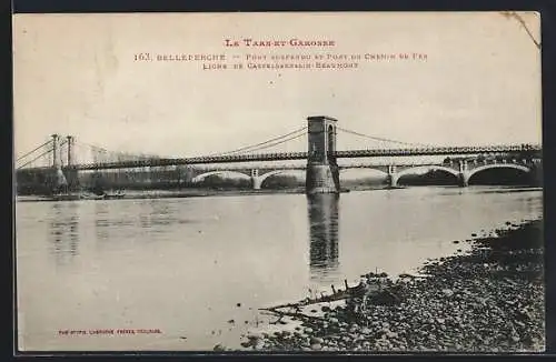 AK Belleperche, Pont suspendu et pont du chemin de fer sur le Tarn-et-Garonne