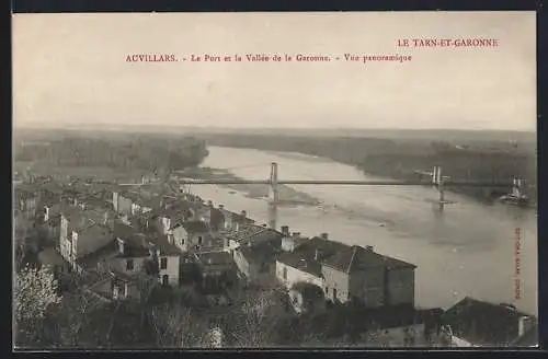 AK Auvillars, Le Port et la Vallée de la Garonne, Vue panoramique