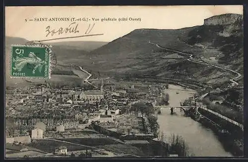 AK Saint-Antonin, Vue générale côté ouest avec rivière et pont