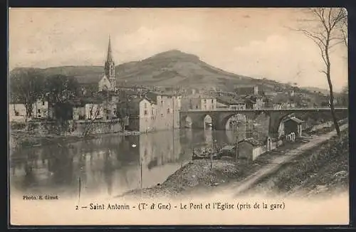 AK Saint Antonin, Le Pont et l`Église, pris de la gare