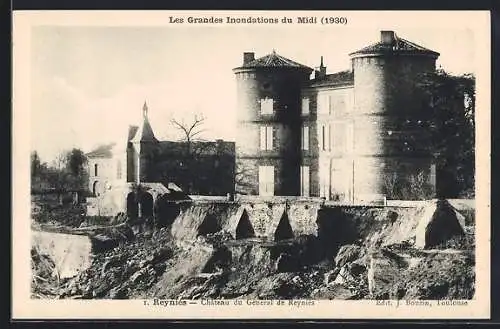 AK Reynies, Château du Général de Reynies après les inondations du Midi, 1930