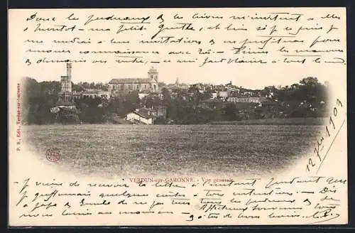 AK Verdun-sur-Garonne, Vue générale du village et de l`église en arrière-plan