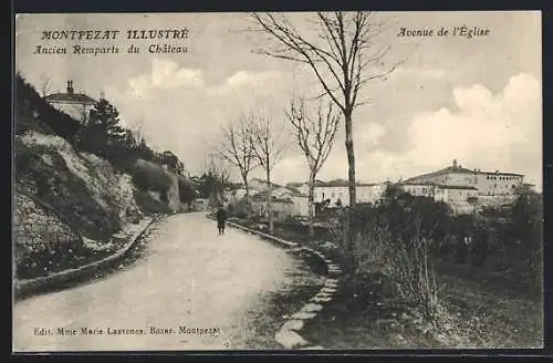 AK Montpezat, Avenue de l`Église et anciens remparts du château