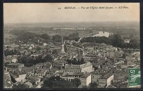 AK Moissac, Vue sur l`église Saint-Jacques et la rivière environnante