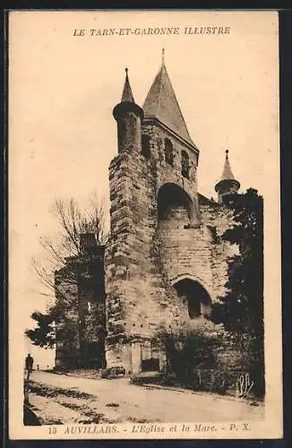 AK Auvillars, L`Église et la Mare