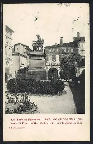 AK Beaumont-de-Lomagne, Statue de Fermat, célèbre mathématicien né en 1601