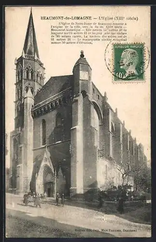 AK Beaumont-de-Lomagne, L`église Notre-Dame du XIIIe siècle avec son clocher imposant