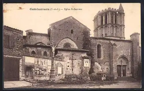 AK Castelsarrasin, Église St-Sauveur avec affiches sur le mur