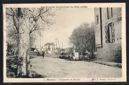 AK Moissac, Promenade du Moulin lors des Grandes Inondations du Midi, 1930