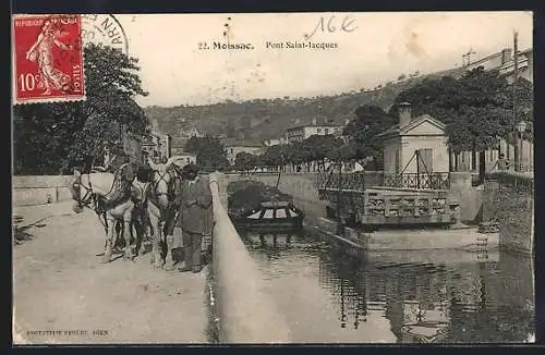 AK Moissac, Pont Saint-Jacques et chevaux au bord du canal