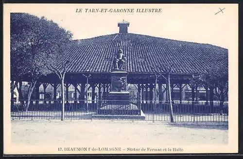 AK Beaumont-de-Lomagne, Statue de Fermat et la Halle