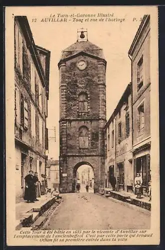 AK Auvillar, Tour et rue de l`horloge