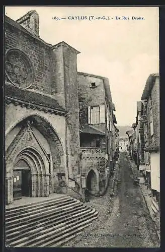 AK Caylus, La Rue Droite et l`église médiévale