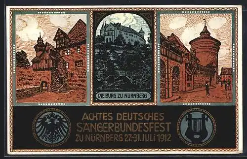 AK Nürnberg, VIII. Deutsches Sängerbundfest 1912, Burg zu Nürnberg, Ganzsache