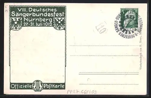 AK Nürnberg, VIII. Deutsches Sängerbundfest 1912, Burg zu Nürnberg, Ganzsache