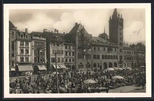 AK Basel / Bâle, Le marché, Marktplatz mit Marktständen