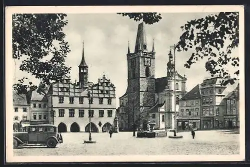 AK Leitmeritz / Litomerice, Marktplatz mit Kirche