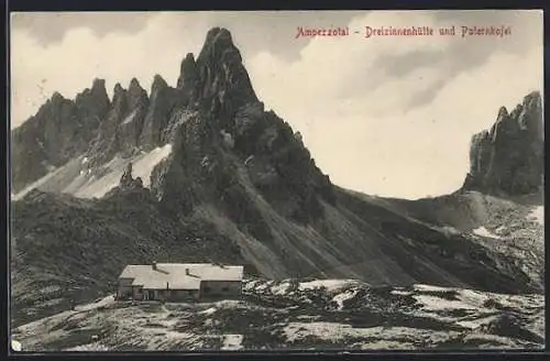 AK Dreizinnenhütte, Berghütte und Paternkofel im Ampezzotal