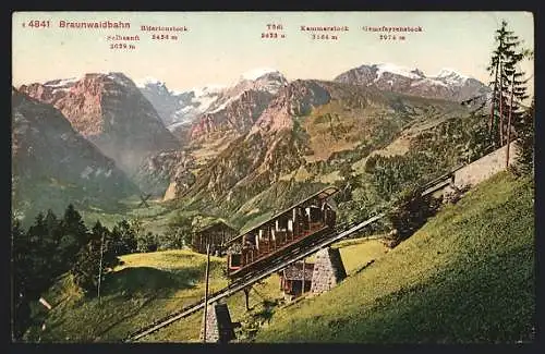 AK Bergbahn der Braunwaldbahn auf der Brücke