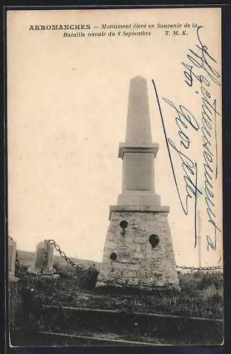 AK Arromanches, Monument élevé en souvenir de la Bataille navale du 8 Septembre